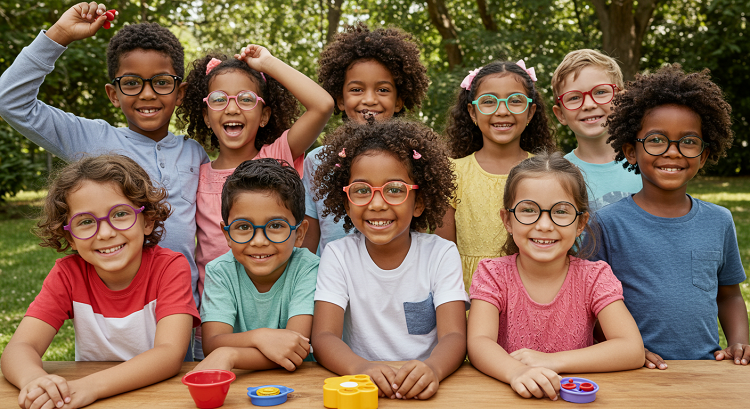 Children with eyeglasses
